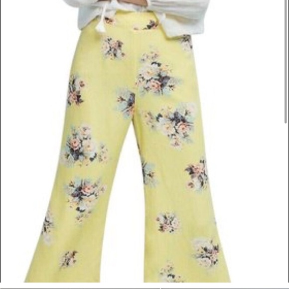 Anthropologie Feather Bone Talese Yellow Floral Cropped Flares Size 4 - Picture 5 of 12